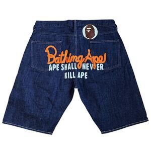 L 34 Waist Bape Jean Shorts Wrangler Champion Logo Embroidered